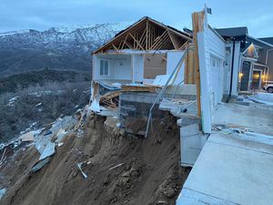 (Photo provided by Amanda Warlbow) The remains of a house in Draper that partially collapsed due to sliding conditions on April 22, 2023.