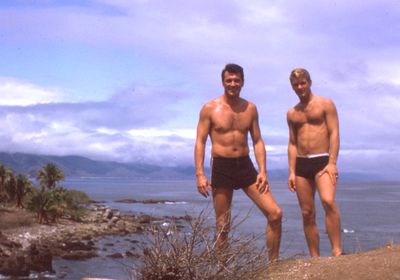 (Martin Flaherty & The Rock Hudson Estate Collection/HBO) Rock Hudson, left, and his friend/lover Lee Garlington in Puerto Vallarta in 1963.